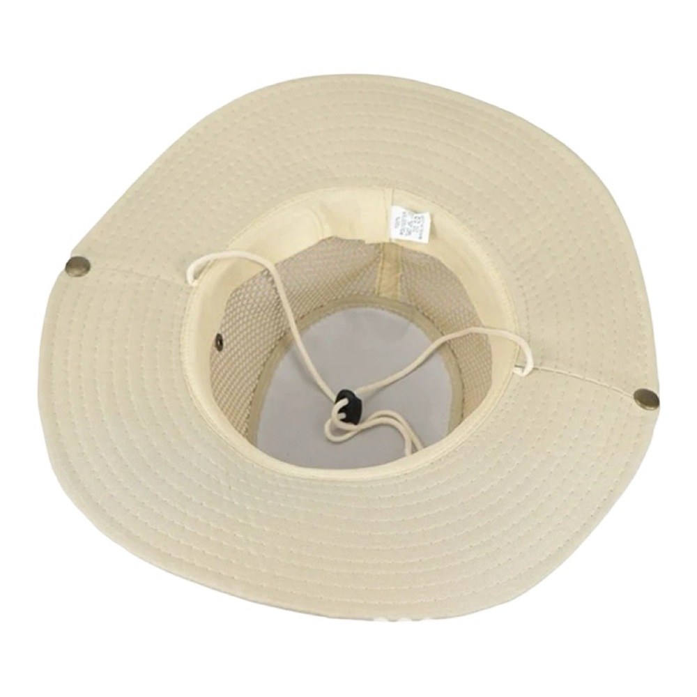 Beige Wide-Brim Outdoor Hat – Mesh Ventilation & Chin Strap - Picture 9 of 10